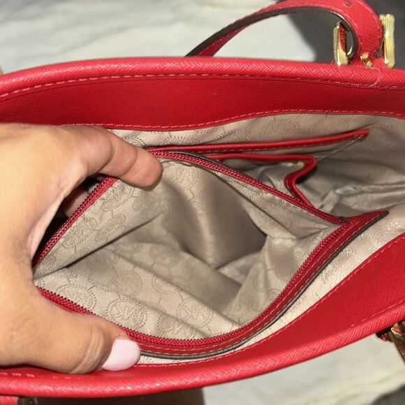 Michael Kors Leather Snap Pocket Tote Red Handbag - Picture 12 of 16